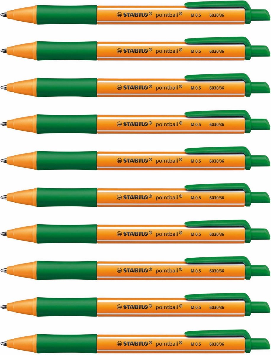 Stabilo pointball - stylo à bille - rechargeable - vert - boîte de 10 pièces