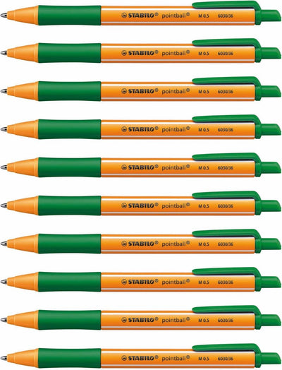 Stabilo pointball - stylo à bille - rechargeable - vert - boîte de 10 pièces