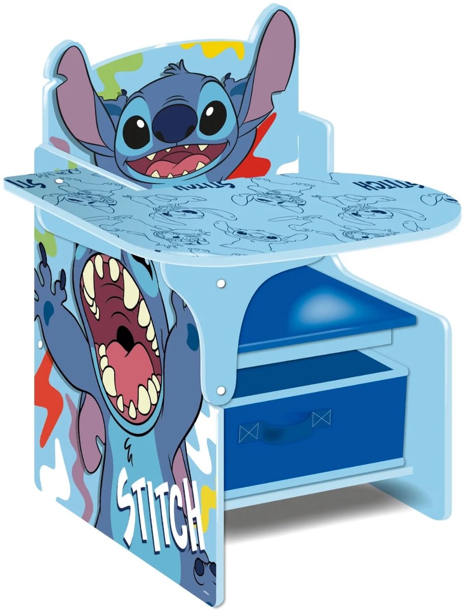 Chaise de bureau en bois Lilo Stitch Disney Stitch avec bac de rangement en tissu