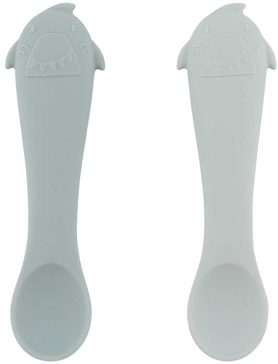 Ensemble de cuillères en silicone Trixie pour bébé - premières bouchées mr. requin, paquet de 2.