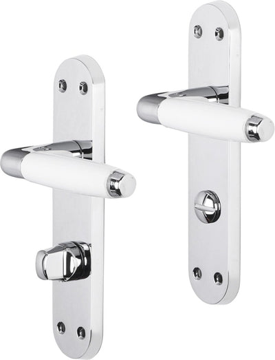 Poignée de porte Impresso - durban - pour l'intérieur - bouclier de porte ovale avec vis et serrure de toilette - chrome - blanc - 2 pièces