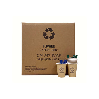 Boîte de recyclage On my way pour 1 000 tasses à café, frais inclus. sac grillagé (10 pièces)