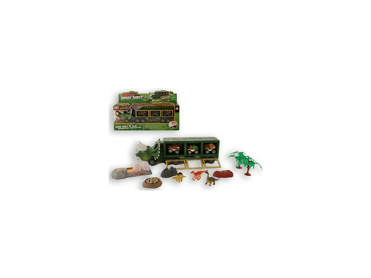 Camion dinosaure 34cm avec 3 voitures dinosaures