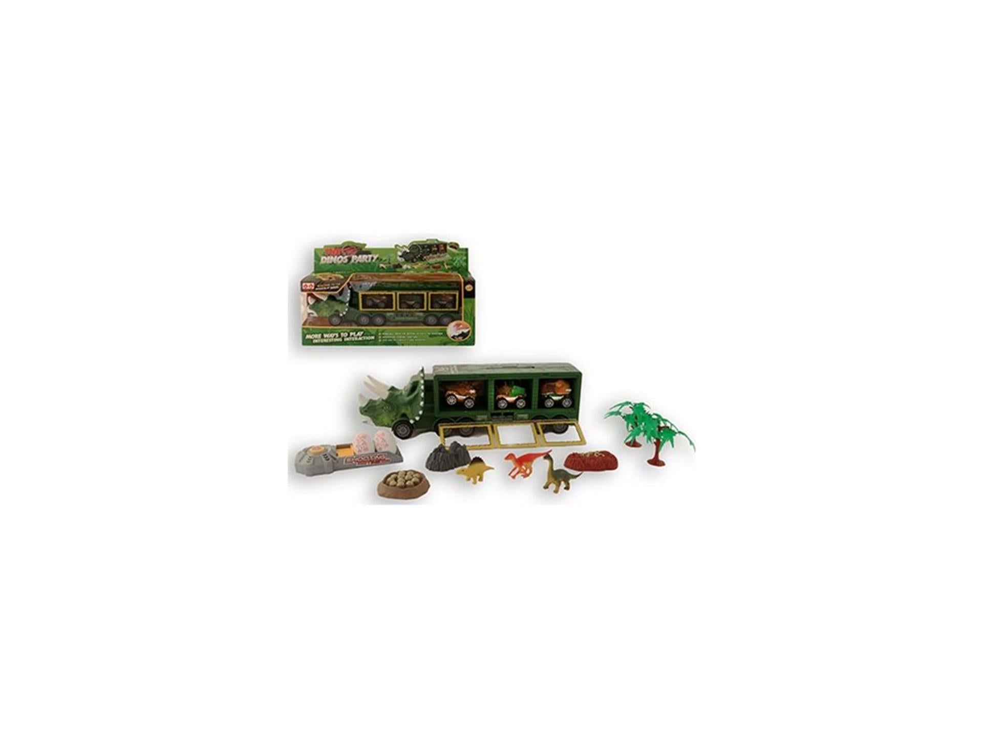 Camion dinosaure 34cm avec 3 voitures dinosaures