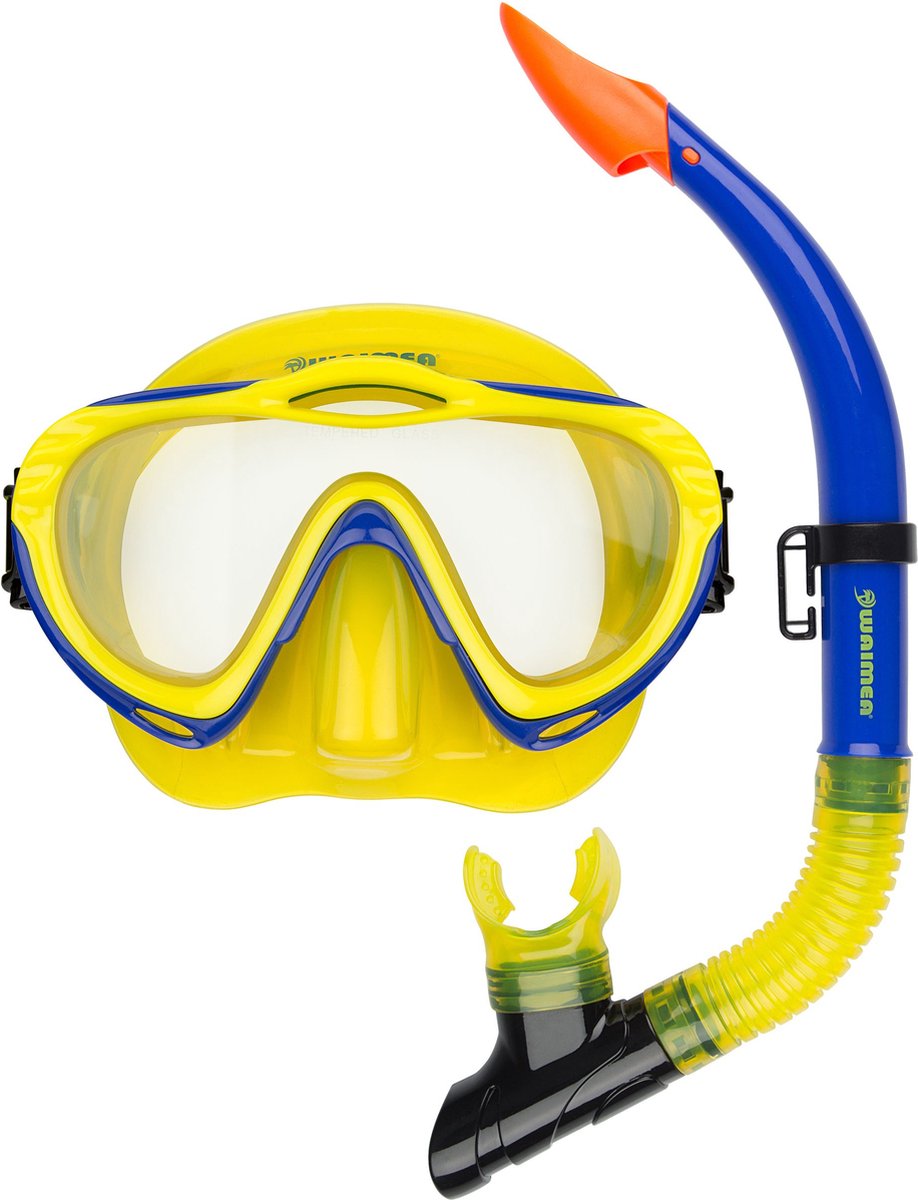 Waimea lunettes de plongée avec tuba - enfants - jaune bleu - verre trempé