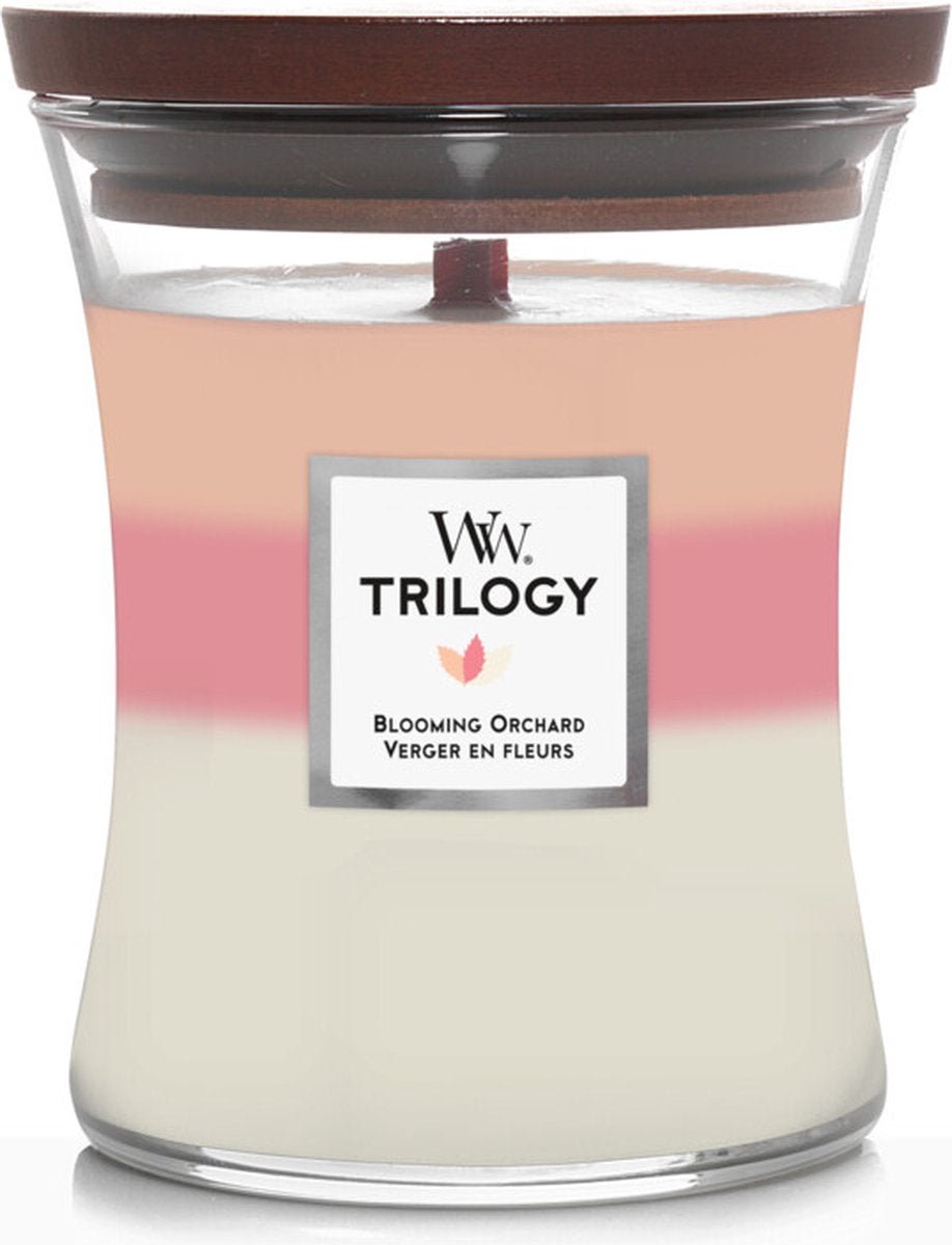 Bougie parfumée moyenne Woodwick Hourglass Trilogy - Verger en fleurs - 60 heures de combustion