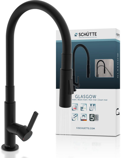 Robinet de cuisine Schütte glasgow - noir mat - avec tuyau soft-touch