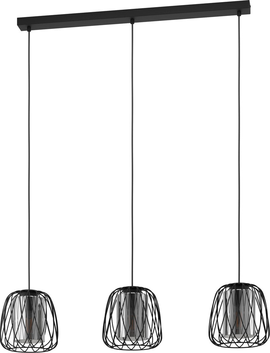 Lampe à suspension Eglo floresta - e27 - 89 cm - verre fumé - noir