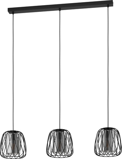 Lampe à suspension Eglo floresta - e27 - 89 cm - verre fumé - noir