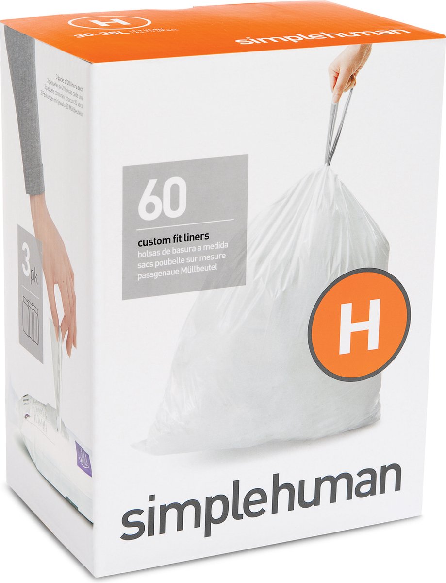 Sacs poubelle Simplehuman code h - 30 litres - 60 pièces - avec cordon de serrage - blanc