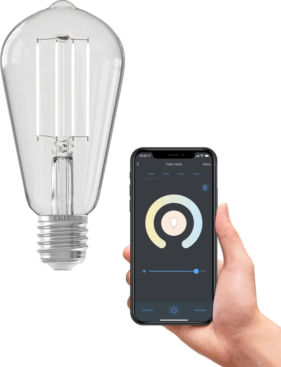 Lampe intelligente Calex - éclairage à filament LED wifi - e27 - source de lumière intelligente rustique claire - dimmable - lumière blanche chaude - 7w