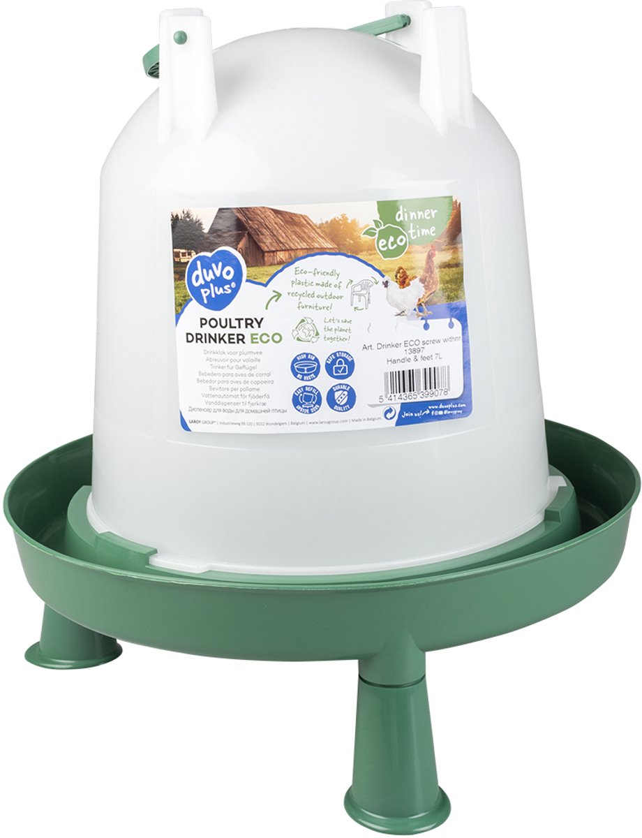 Duvo plus - silo à nourriture - poulet - cloche à boire eco vis avec pieds à poignée 7l vert - 1pc