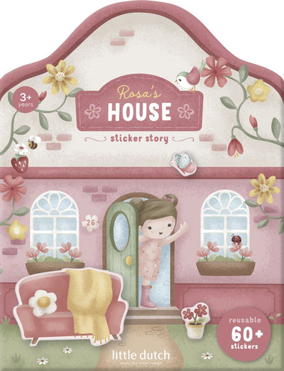 Set de jeu d'autocollants réutilisables Little Dutch Rosa Friends - 3 feuilles avec de beaux autocollants épais, complets avec fond de jeu - non permanents, mobiles et réutilisables - jouets créatifs à partir de 3 ans