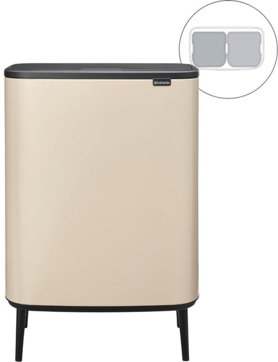Brabantia bo touch bin hi poubelle - 2 x 30 litres - tri des déchets - beige doux