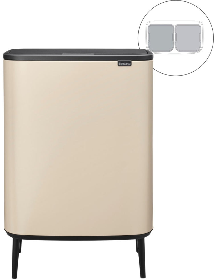 Brabantia bo touch bin hi poubelle - 2 x 30 litres - tri des déchets - beige doux