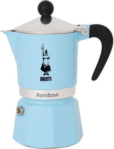 Bialetti Rainbow azzurro 3 tasses – cafetière à expresso – bleu clair – aluminium – 130 ml