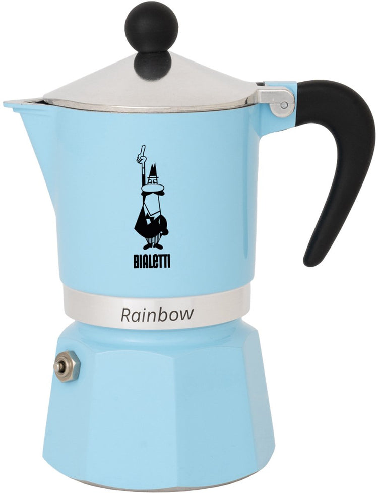 Bialetti Rainbow azzurro 3 tasses – cafetière à expresso – bleu clair – aluminium – 130 ml