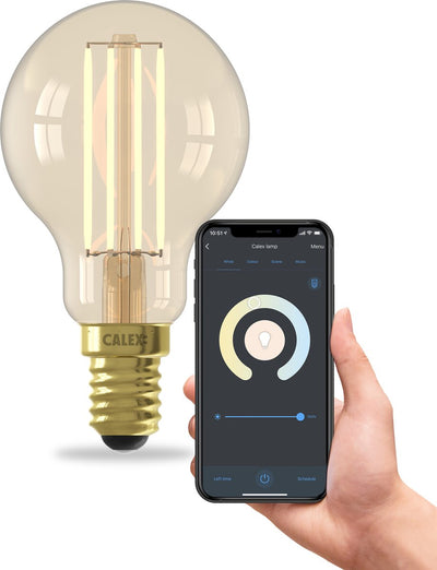 Lampe intelligente Calex - éclairage à filament LED wifi - e14 - ampoule intelligente or - dimmable - lumière blanc chaud - 4,9w