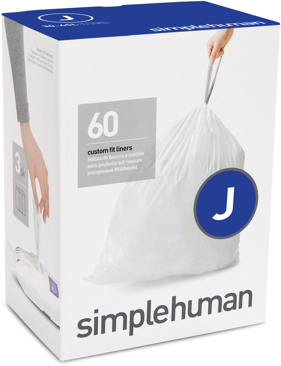Sacs poubelle Simplehuman code j - 40 litres - 60 pièces - avec cordon de serrage - blanc