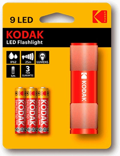 Kodak | Lampe de poche 9 LED | rouge | avec piles | lampe de secours | survie |