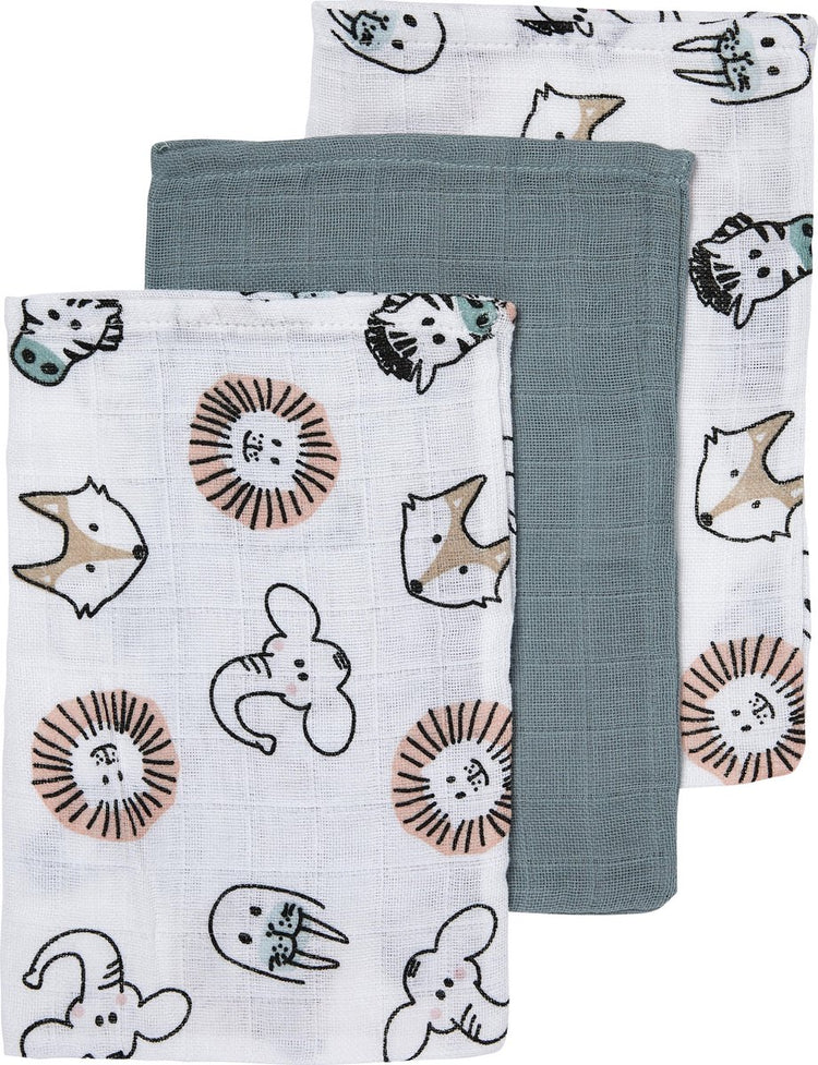 Débarbouillettes Meyco bébé animal - paquet de 3 - hydrophile - multicolore - 20x17cm