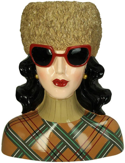 HD collection vase fashion dame chapeau de fourrure - polyrésine multi 24x16x28.5cm