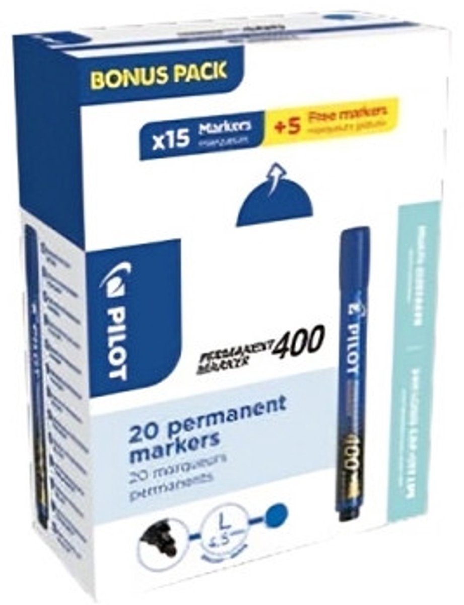 Pilot - marqueur permanent - pointe biseautée 4,5 mm - bleu - 20 pièces