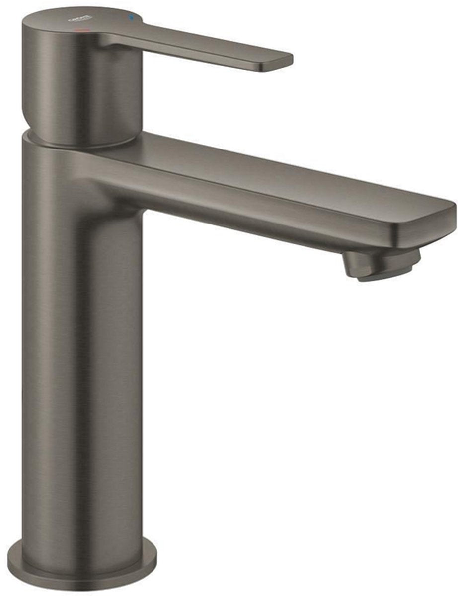 Robinet pour lavabo Grohe Lineare - taille S - économie d'eau - avec vidage Push Open - corps lisse - graphite dur brossé (anthracite)