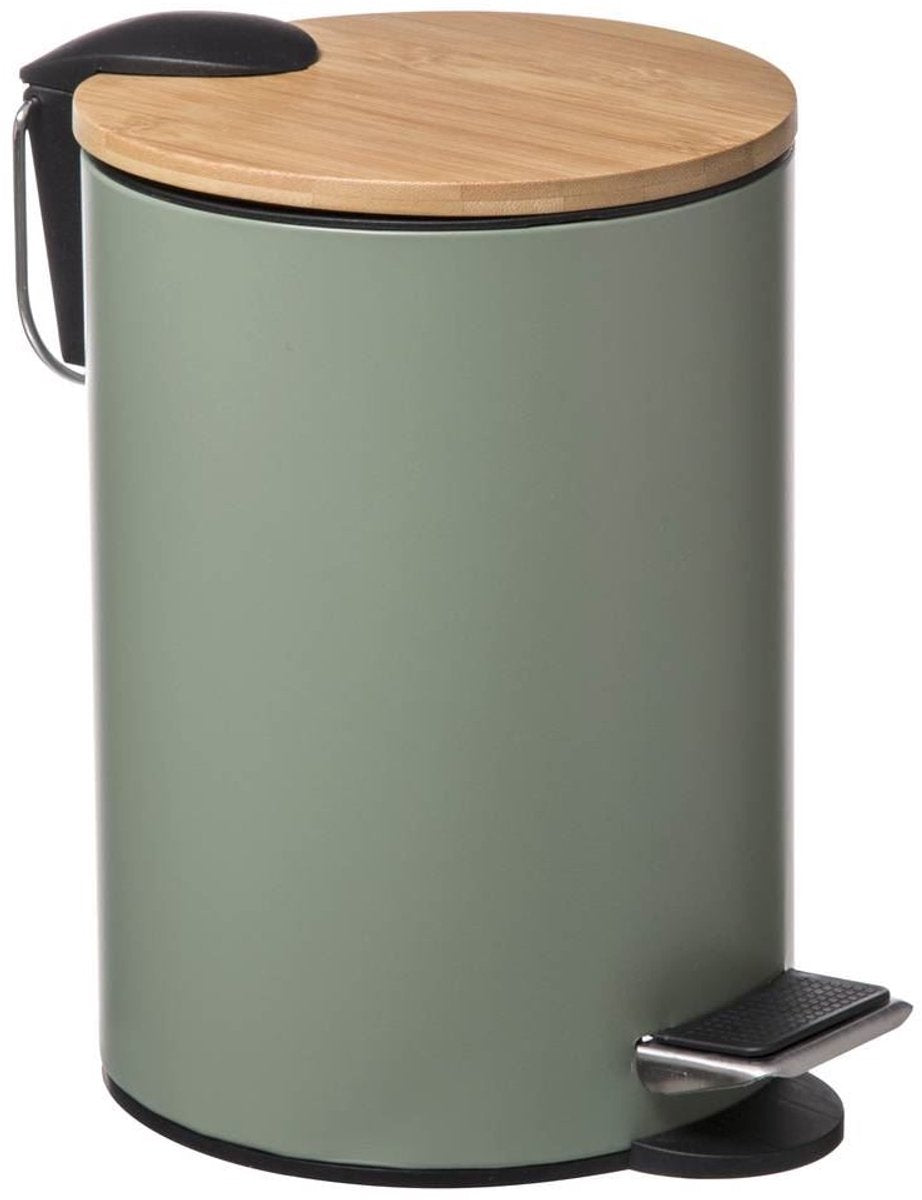 Poubelle à pédale 5five - fermeture amortie - 3l - vert kaki - d17 x h24 cm - poubelle pour salle de bain