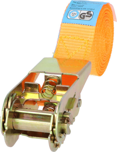 Sangle de tension Carpoint - avec cliquet - longueur 7 mètres - largeur 25 mm - jusqu'à 500 kg - avec label de qualité TüV GS