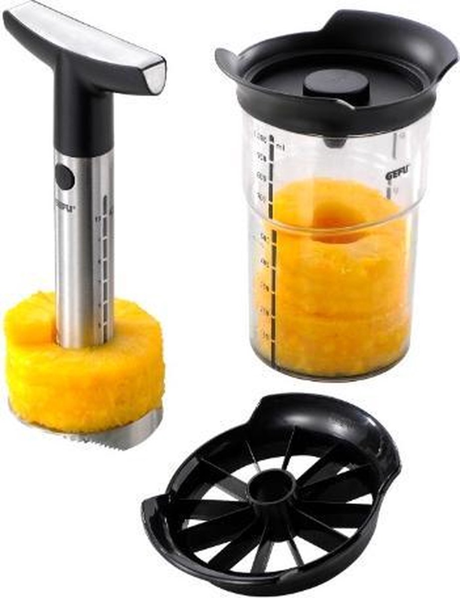 Gefu professional plus vide-ananas 27,5 cm – avec coupe-ananas et boîte de rangement – acier inoxydable