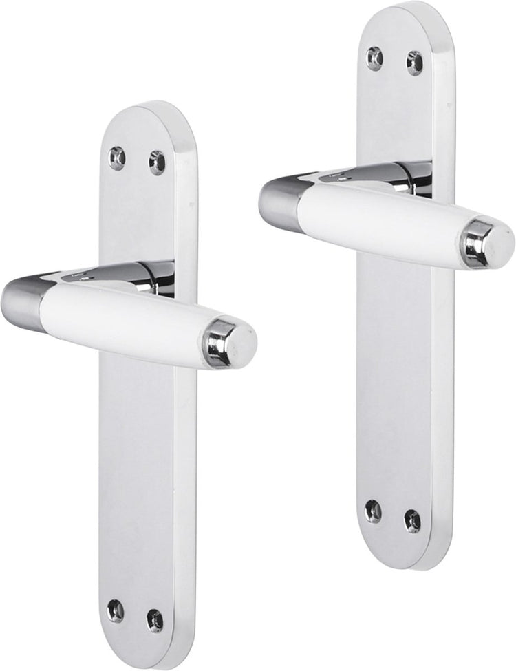 Poignée de porte Impresso - durban - pour l'intérieur - bouclier de porte ovale avec vis - chrome - blanc - 2 pièces
