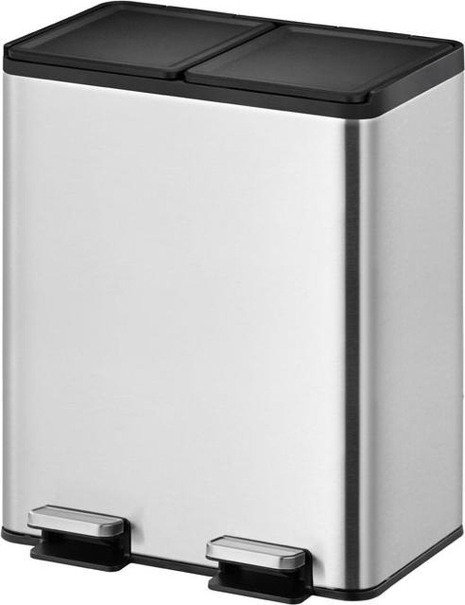 Eko - poubelle à pédale de recyclage divisée essentiel 20+20 litres - acier inoxydable - acier inoxydable mat - poubelle