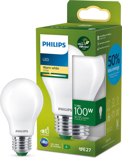 Philips LED Lampe LED ultra efficace Philips mate - 100 W - E27 - lumière blanc chaud