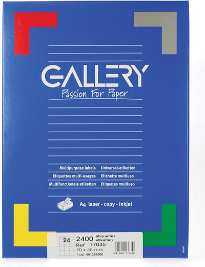 Étiquettes blanches Gallery pi 70 x 35 mm (l x h), angles droits, boîte de 2 400 étiquettes