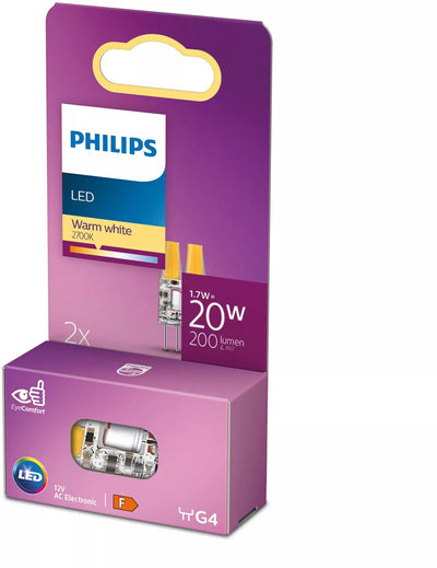 Capsule LED Philips économe en énergie transparente - 20 W - G4 - lumière blanc chaud - 2 pièces - économisez sur les coûts énergétiques