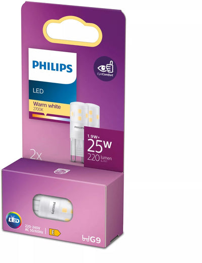 Capsule économe en énergie Philips LED transparente - 25 W - G9 - lumière blanc chaud - 2 pièces - économisez sur les coûts énergétiques