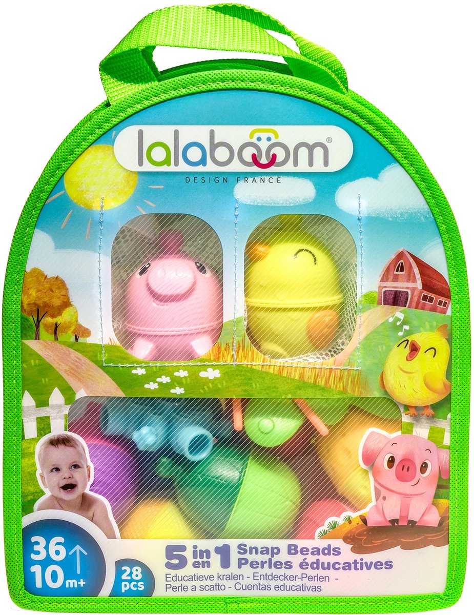 Lalaboom - perles éducatives et animaux de la ferme - oiseau et cochon - 28 pièces