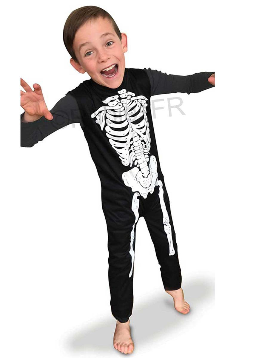 Rubis France - costume squelette classique noir et blanc pour enfant - 122 128 (7-8 ans)
