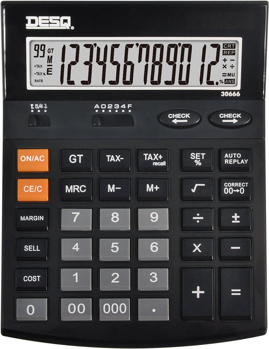 Desq® | calculatrice de bureau grande | 12 chiffres | xlarge | taxe | coût-vente-mar | vérifier correctement