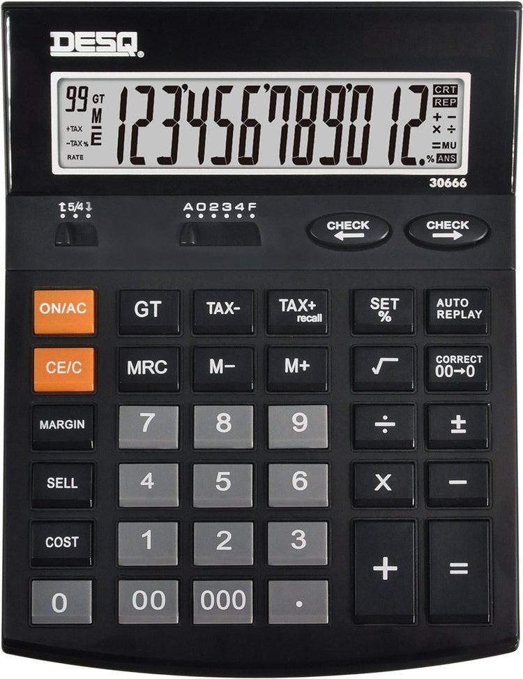 Desq® | calculatrice de bureau grande | 12 chiffres | xlarge | taxe | coût-vente-mar | vérifier correctement