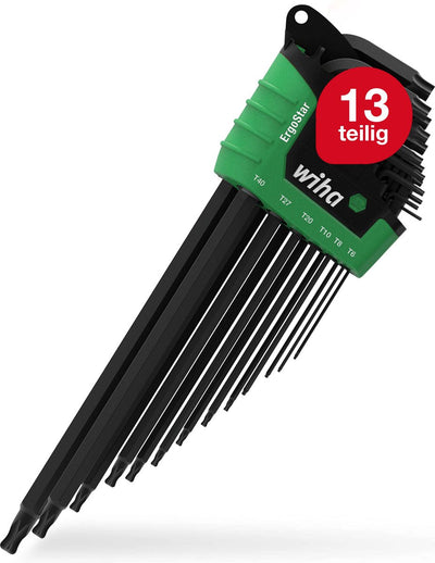 Wiha jeu de clés mâles coudées dans un support ergostar embout sphérique Torx® 14 pièces noircies chimiquement sous blister - 43847