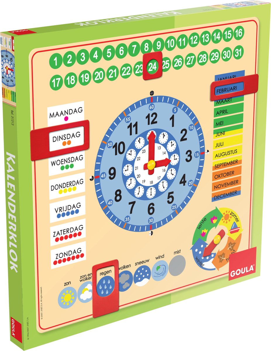 Horloge de calendrier en bois de Goula