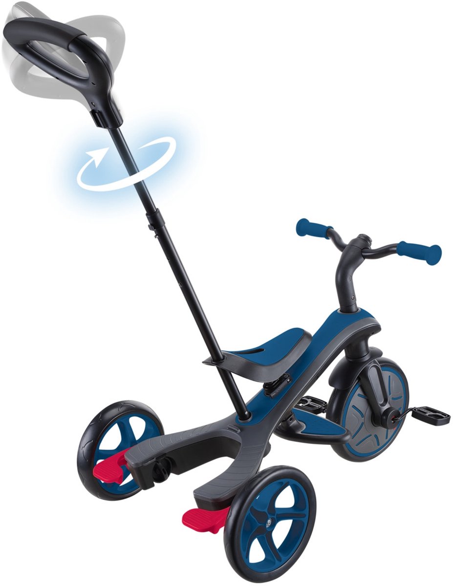 Tricycle Globber - tricycle 4 en 1 en bleu - bleu - convertible 4en1 - avec barre de poussée - de 10 mois à 5 ans
