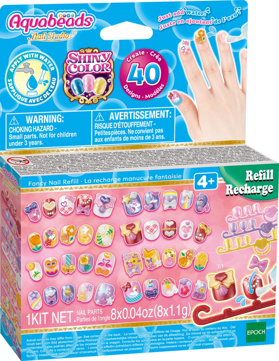 Recharge ongles fantaisie Aquabeads - 40 ongles en 8 couleurs pour enfants