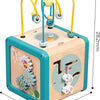 Cube d'activités en bois Playwood avec cadre en perles