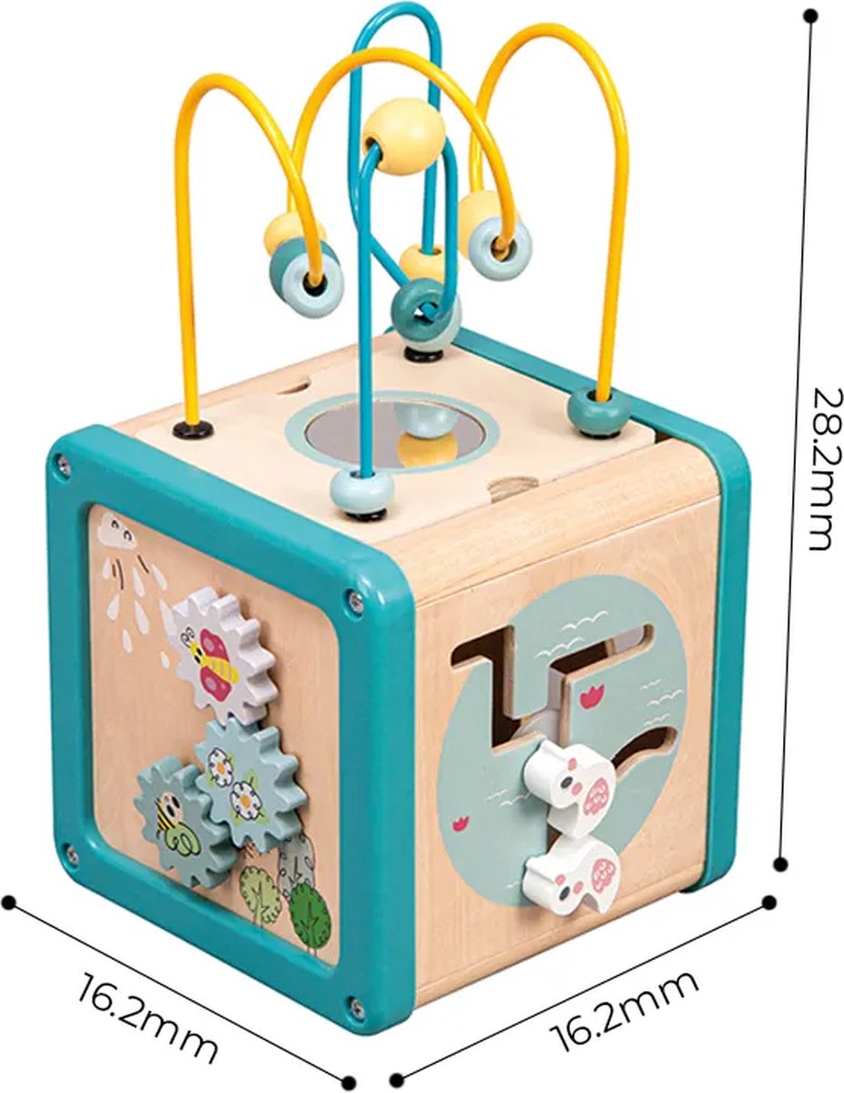 Cube d'activités en bois Playwood avec cadre en perles