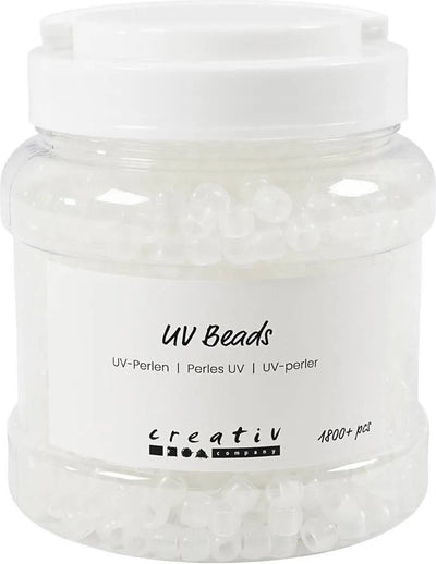 Perles UV Creativ Company, l : 6 mm, d 8 mm, taille du trou 4 mm, env. Plus de 1800 pièces, différentes couleurs, 320 gr, 700 ml 1 boîte