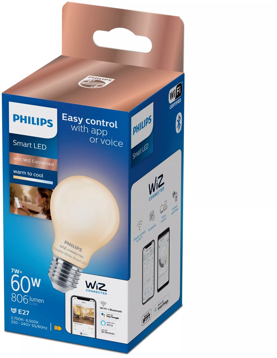 Philips smart Lighting - lampe - éclairage LED intelligent - lumière blanche chaude à froide - e27 - 60w - mat - wi-fi