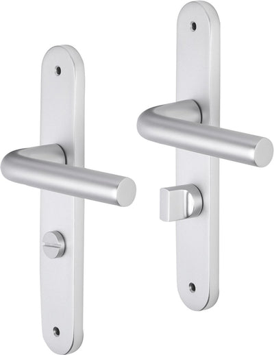 Poignée de porte Impresso - Bolton - pour l'intérieur - bouclier de porte ovale avec vis et serrure de toilette - aluminium - 2 pièces